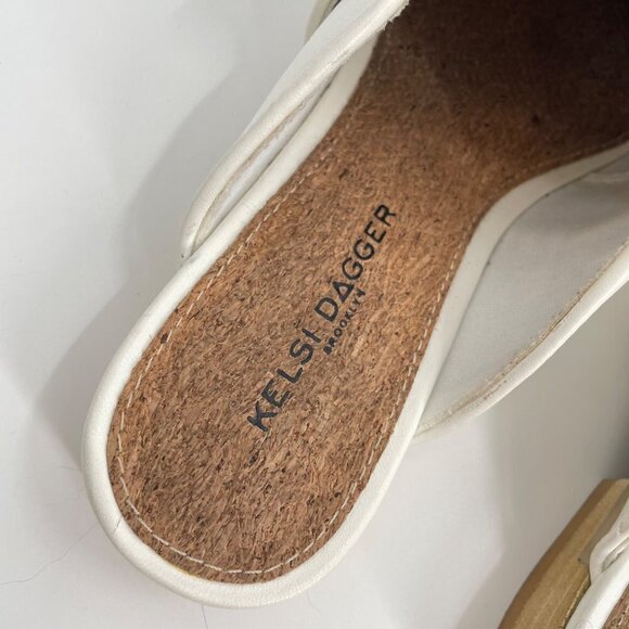 Kelsi Dagger Brooklyn Solar Mules White Loafers Womens Size 6 Wooden Buckle - Picture 7 of 9